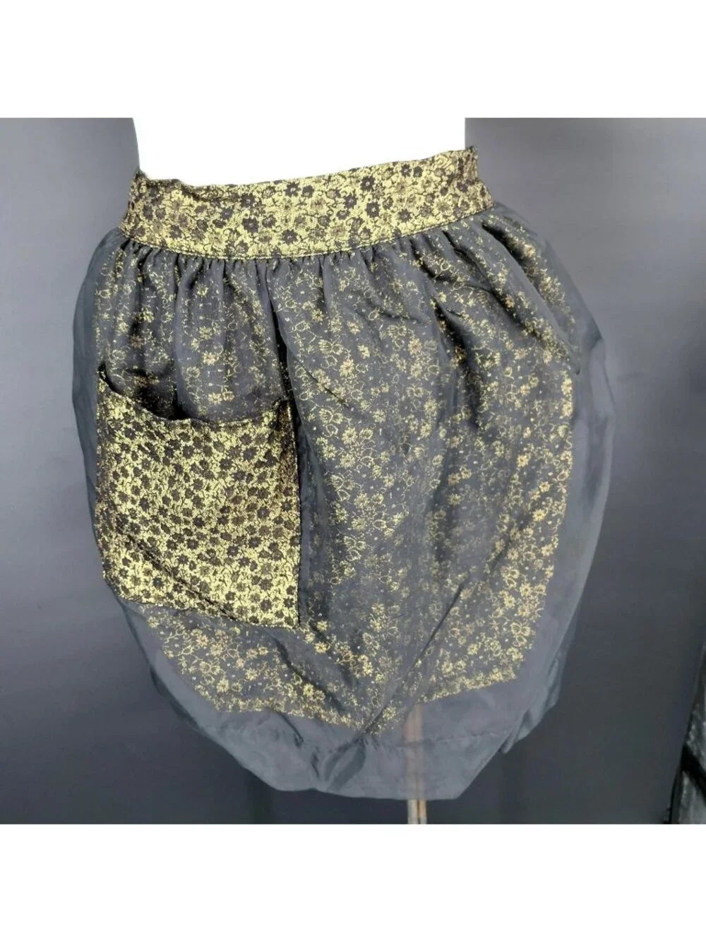 Vint Apron Skirt Women Black Wrap Floral Chiffon Bow Pocket Kitchen Party Gothic